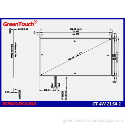 GreenTouch 21.5 inch 4 resistive touch screen with USB controller